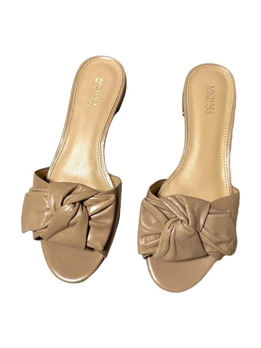 WNWT Michael Kors Leather Beige Knot-Front Slide Sandals 7M